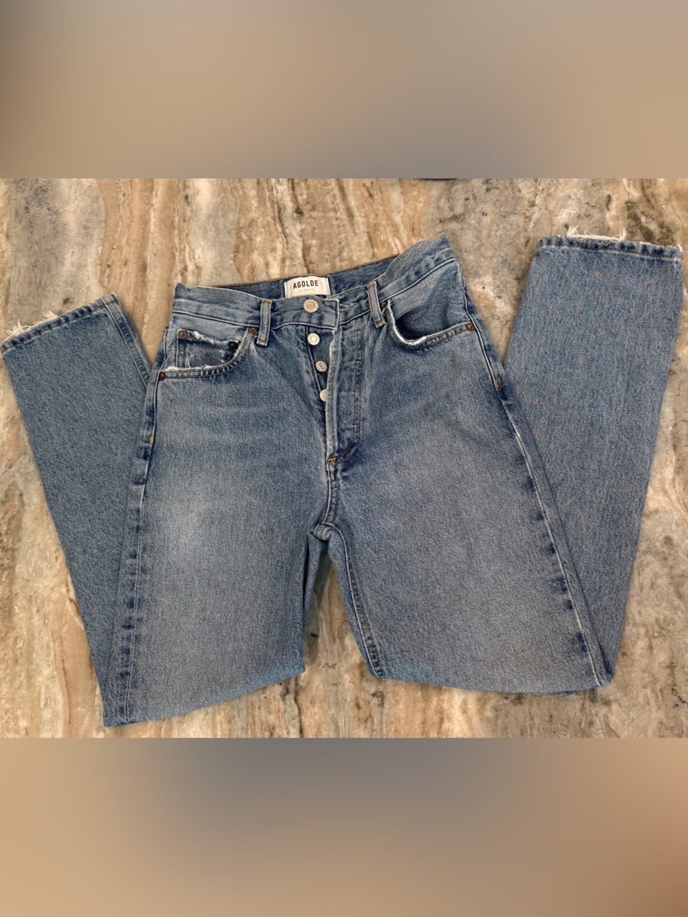 Women’s AGOLDE Riley High Rise distressed straight crop jeans- Size 24 - Picture 2 of 12